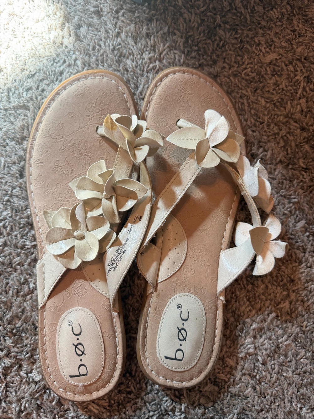 Women's Cream Floral Thong Sandals